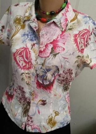 Лляна блуза сорочка в квітах льняная блузка рубашка2 фото