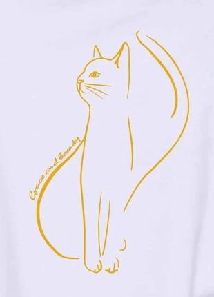Женская белая черная футболка с изображением кошки2 фото