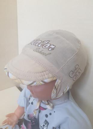 Летняя шапочка панама на завязках для мальчика 0 1 2 3 4 5 6 месяцев3 фото