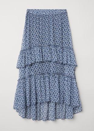 Голубая юбка с воланами рюшами h&m юбка меди в принт синяя легкая юбка1 фото