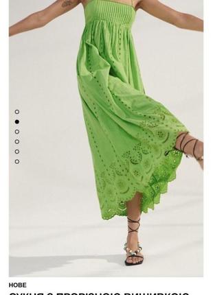 Салатовий сарафан ,плаття зелене з прорізної вишивкою zara розмір s,xxl2 фото