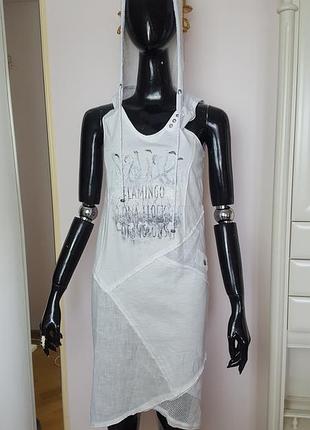 Льняное итальянское платье с камнями swarovski