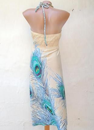 Красивый летящий сарафан с открытыми плечами, принт перья мадрид 🦚6 фото