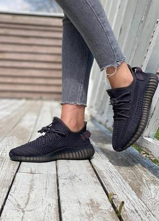 Жіночі кросівки adidas yeezy 350 v2 black шнурки рефлектив2 фото