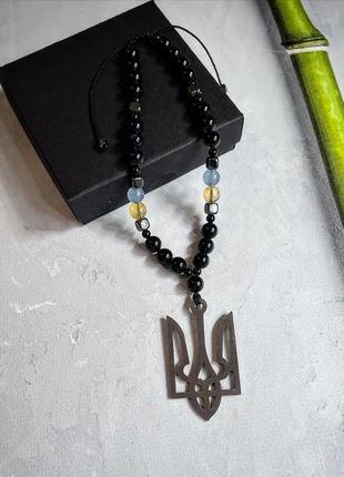 Чотки у авто з гербом україни з натуральних мінералів