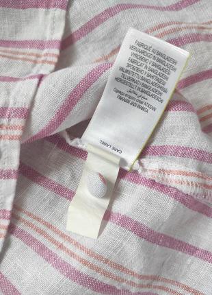 Смугастий топ на бретелях з чистого льону 100% блуза льняна блузка в смужку з декоративними гудзиками9 фото