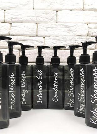 Набір дозаторів для ванної 250 мл "неаполь" чорний пластик (8 шт) напис англ.