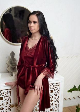 Шикарний домашній комплект. оксамитовий комплект халат, піжама. шикарний домашній комплект. бархатний халат та піжама