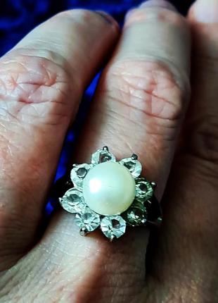 Винтажное красивое кольцо каблучка перстень ретро винтаж стразы жемчужина перлина бижутерия5 фото
