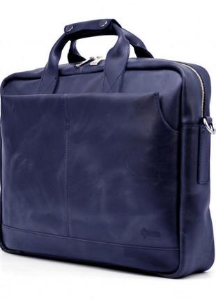 Мужская сумка для ноутбука 17" из натуральной кожи синяя tarwa rk-1019-4lx