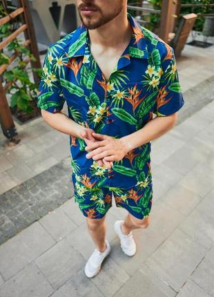 Літній костюм комплект гавайський принт сорочка і шорти2 фото