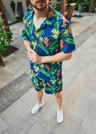 Літній костюм комплект гавайський принт сорочка і шорти5 фото