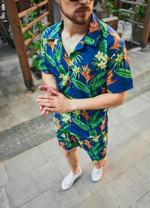 Літній костюм комплект гавайський принт сорочка і шорти6 фото