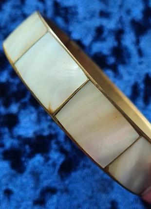 Классный винтажный латунный браслет латунь натуральный перламутр ретро винтаж3 фото