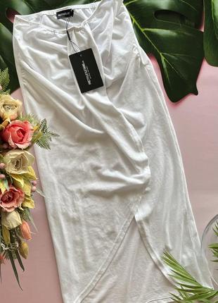 🍚белая юбка миди с узлом спереди/белая юбка с вырезом спереди/фактурная пляжная юбка🍚1 фото