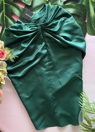 💚изумрудная сатиновая юбка миди со сборками сбоку/тёмно зелёная симметричная юбка/нефритовая юбка💚5 фото