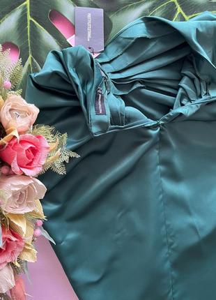 💚изумрудная сатиновая юбка миди со сборками сбоку/тёмно зелёная симметричная юбка/нефритовая юбка💚6 фото