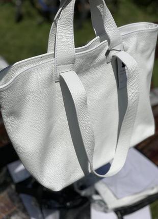 Сумка шкіряна італія шоппер м'які зручні vera pelle borse біла біла трансформер а4 шкіряна