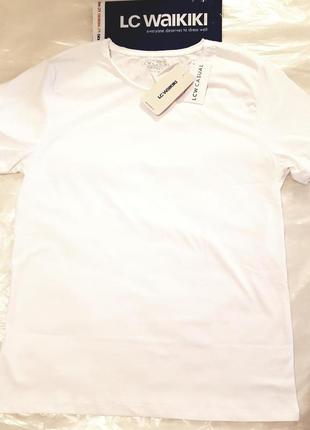 Белая мужская футболка lc waikiki / лс вайкики футболка со стилизованным необработанным вырезом2 фото