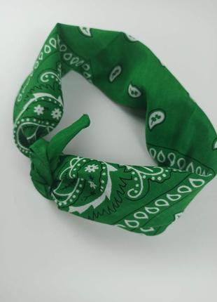Бандана маленька хустка пов'язка бавовна платок на голову шию обличчя руку пейслі зелена нова2 фото