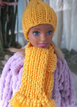 Одежда для барби - вязаная шапка и шарф для куклы барби, ручная работа7 фото