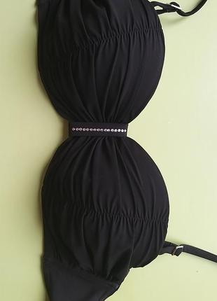 Раздельный черный купальник бандо со стразами5 фото