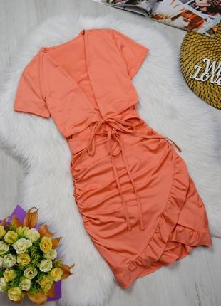 Плаття персикове з вирізами сукня з рюшами2 фото