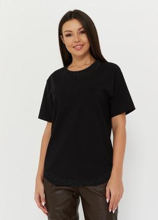 Акция распродажа брендовая футболка рубашка  h&m  топ блузка блуза с коротким рукавом чёрная со стразами