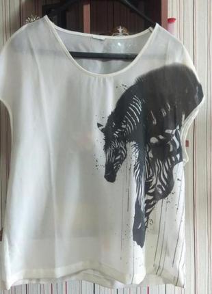 Прозрачная шифонновая майка/блуза,легкая футболка с зеброй