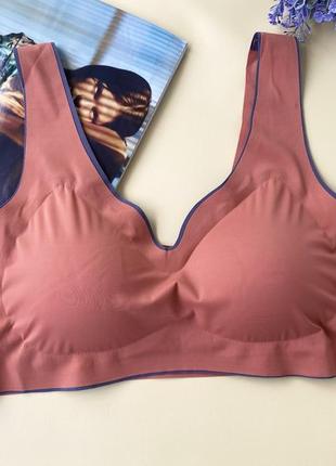 Коралловый женский бесшовный топ топик больших размеров, c поролоновыми чашками без косточек