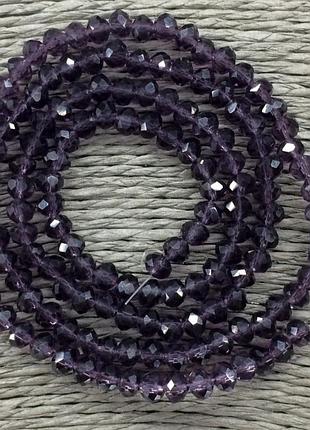 Бусины на нитке стекло рондель d=4мм цвет аметистовый (~150 бусин на нитке)