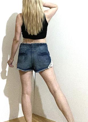 M-l жіночі джинсові шорти сині потерті мереживо