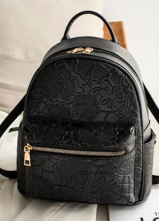 Женский городской рюкзак с цветами экокожа черный. модный качественный рюкзачок для девушек