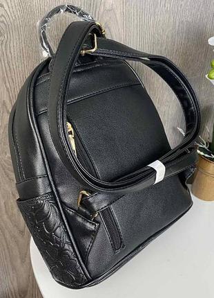 Женский городской рюкзак с цветами экокожа черный. модный качественный рюкзачок для девушек6 фото