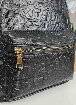 Женский городской рюкзак с цветами экокожа черный. модный качественный рюкзачок для девушек4 фото