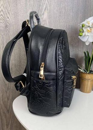 Женский городской рюкзак с цветами экокожа черный. модный качественный рюкзачок для девушек8 фото