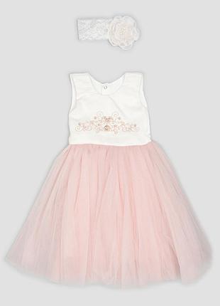 Нове святкове плаття з вишивкою на дівчинку 80 см betis з пов'язкою