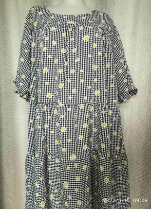 Женское натуральное летнее ярусное платье клетка, ромашка  мелкий цветок,вискоза штапель,сукня6 фото
