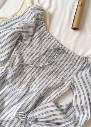 Хлопковая сорочка блуза туника рубашка с драпировкой резинкой