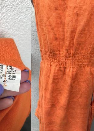 Оранжевое,льняное платье ,сарафан под пояс,открытая спина,италия5 фото