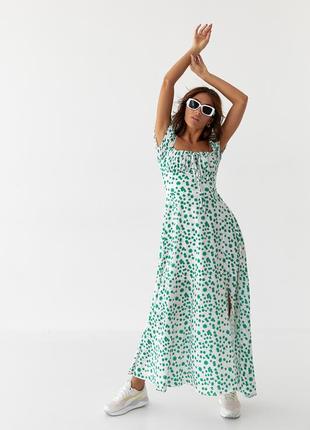 Довга сукня з розрізом, зелена3 фото