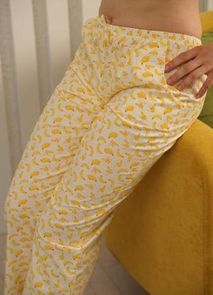 Пижамно-домашні штани з бананами з натуральної бавовни для жінок або дівчат