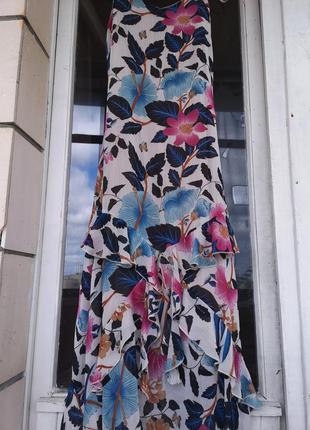 Платье на бретелях сарафан макси цветы воланы s/m