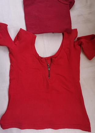 Укорочений топ на блискавці червоний трикотаж xs/s