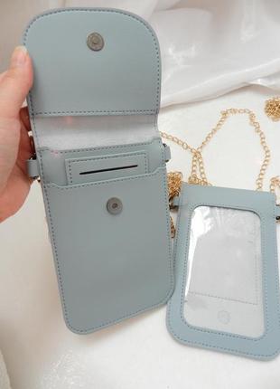 ⛔ міні сумочка чохол для телефону та візіок на ланцюжку прозора кишенька шкірзам розмір 18.5×11.5 в3 фото