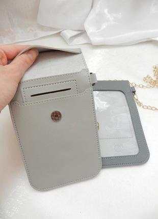 ⛔ міні сумочка чохол для телефону та візіок на ланцюжку прозора кишенька шкірзам розмір 18.5×11.5 в6 фото