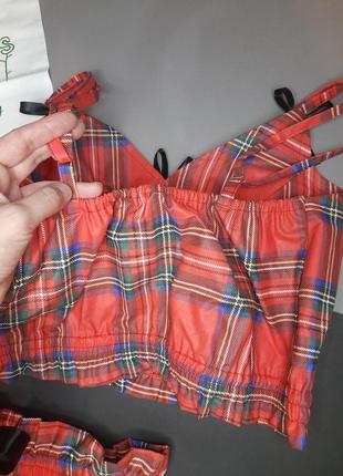 Хлопковая женская пижама в шотландскую клетку майка шорты2 фото