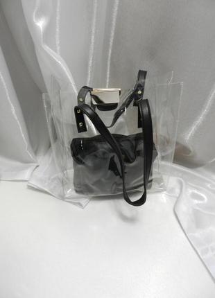 Красива сумка 2 в 1 прозора велика сумка і красива косметичка на вибір замери прозорової сумки підій9 фото
