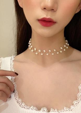 Чокер жемчуг ожерелье жемчужное намисто перли