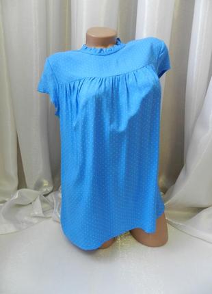 Літня блуза з натуральної тканини штапель (холодок) в ніжний дрібний горох комір американка рюші бир1 фото